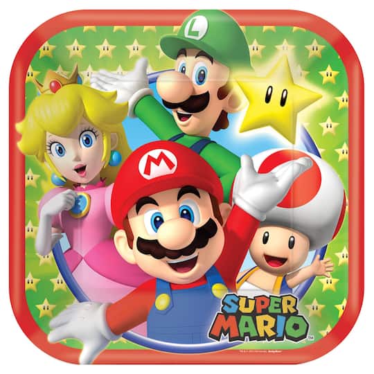 Super Mario Brothers 7&#x22; Square Plates, 32ct.